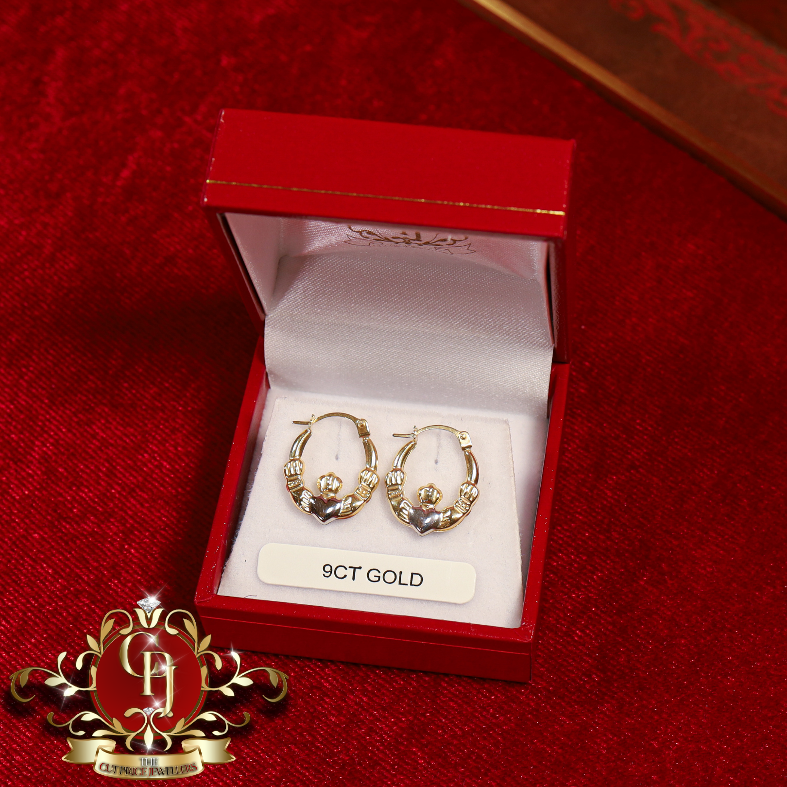 9ct Claddagh Two-Tone Hoop Earrings