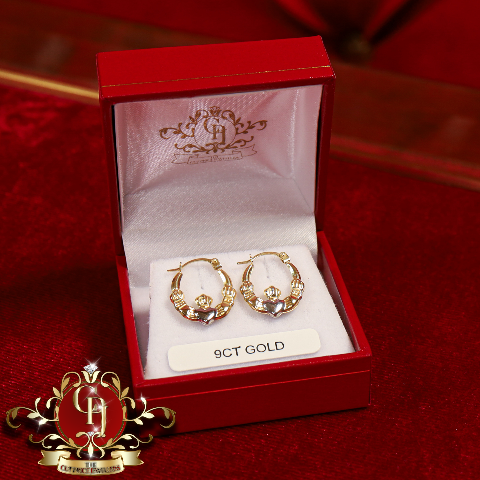 9ct Claddagh Two-Tone Hoop Earrings