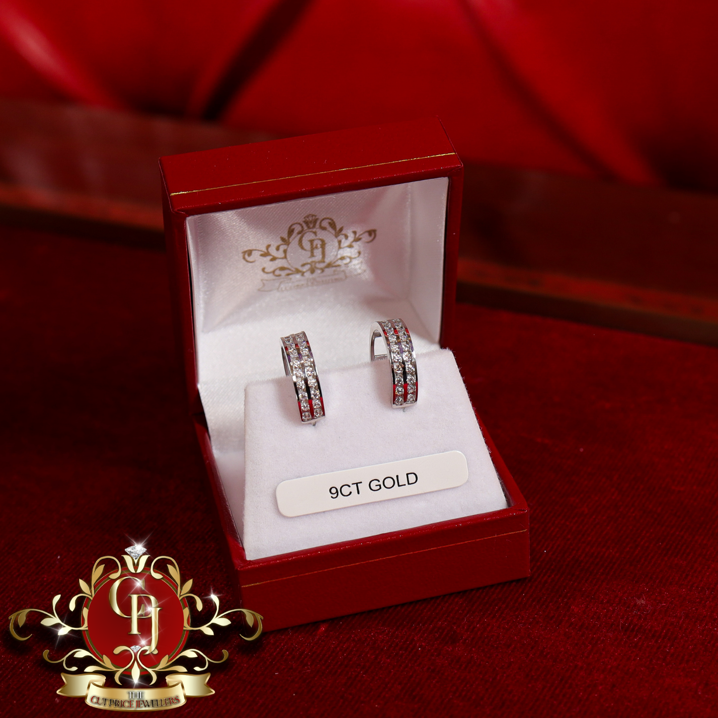 9ct White Gold Hoops with Cubic Zirconia | The Cut Price Jewellers