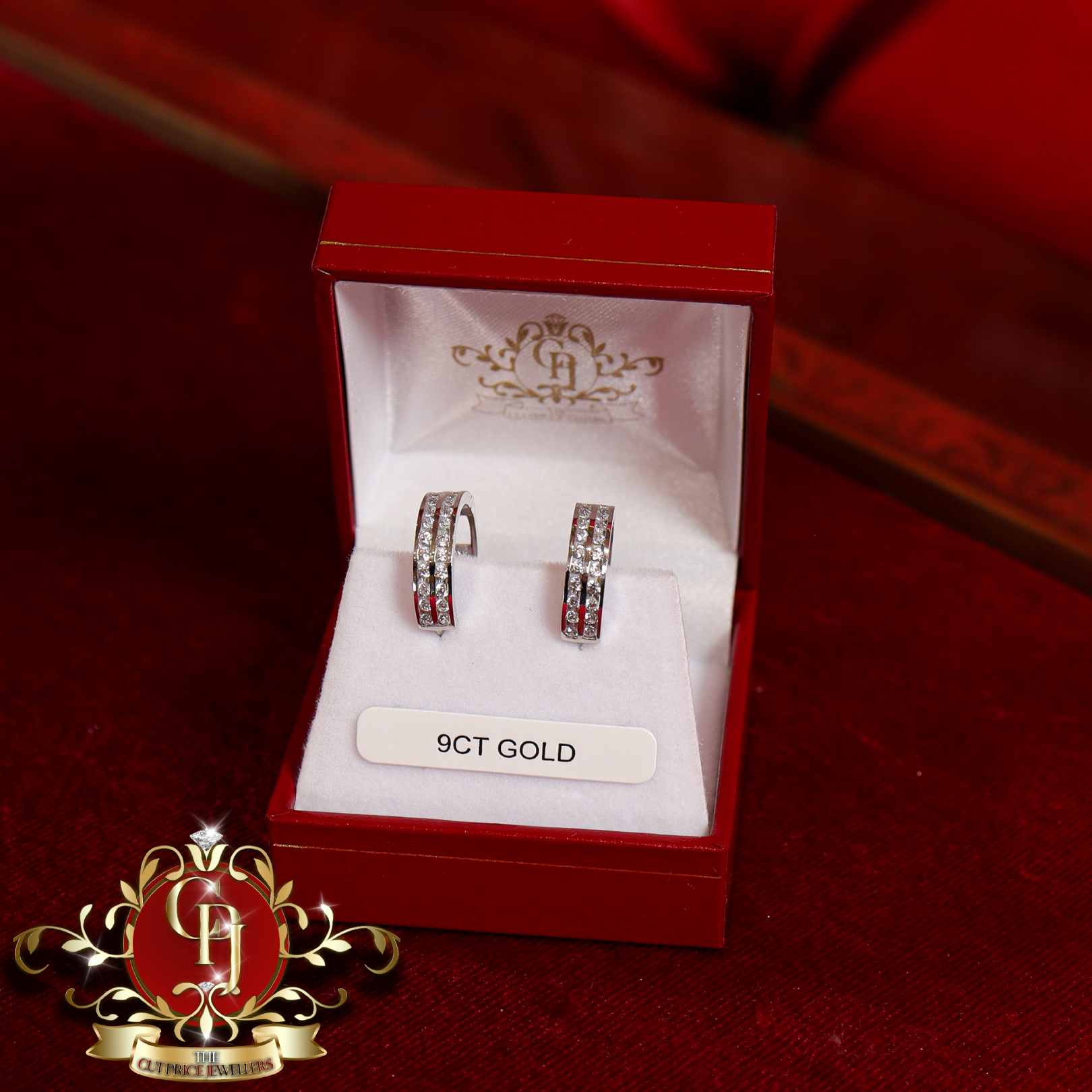9ct White Gold Hoops with Cubic Zirconia
