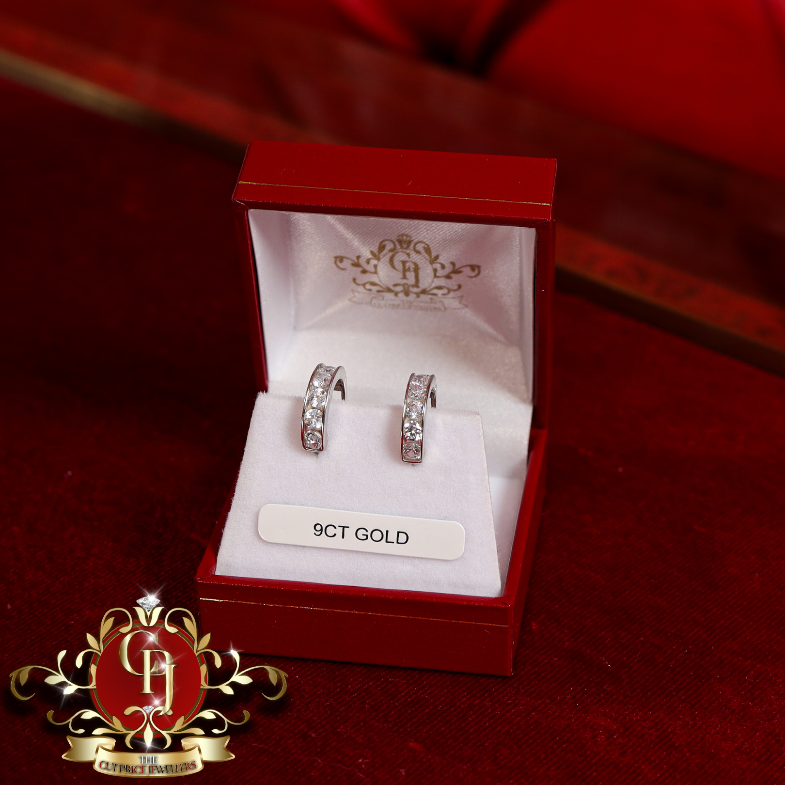 9ct White Gold Hoops with Cubic Zirconia