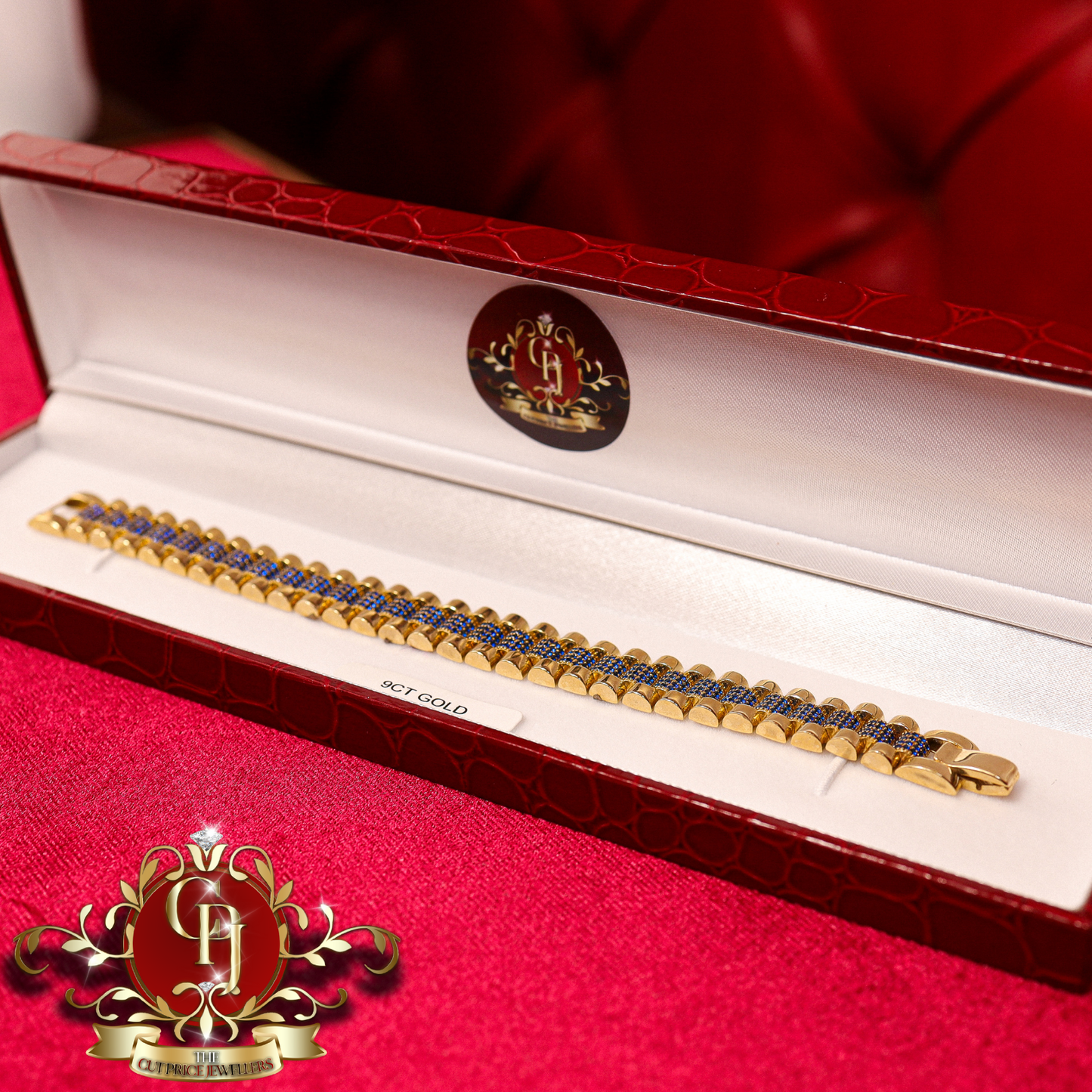 The "Rolex" Inspired Mens 9ct Gold Bracelet with Blue CZ | The Cut Price Jewellers