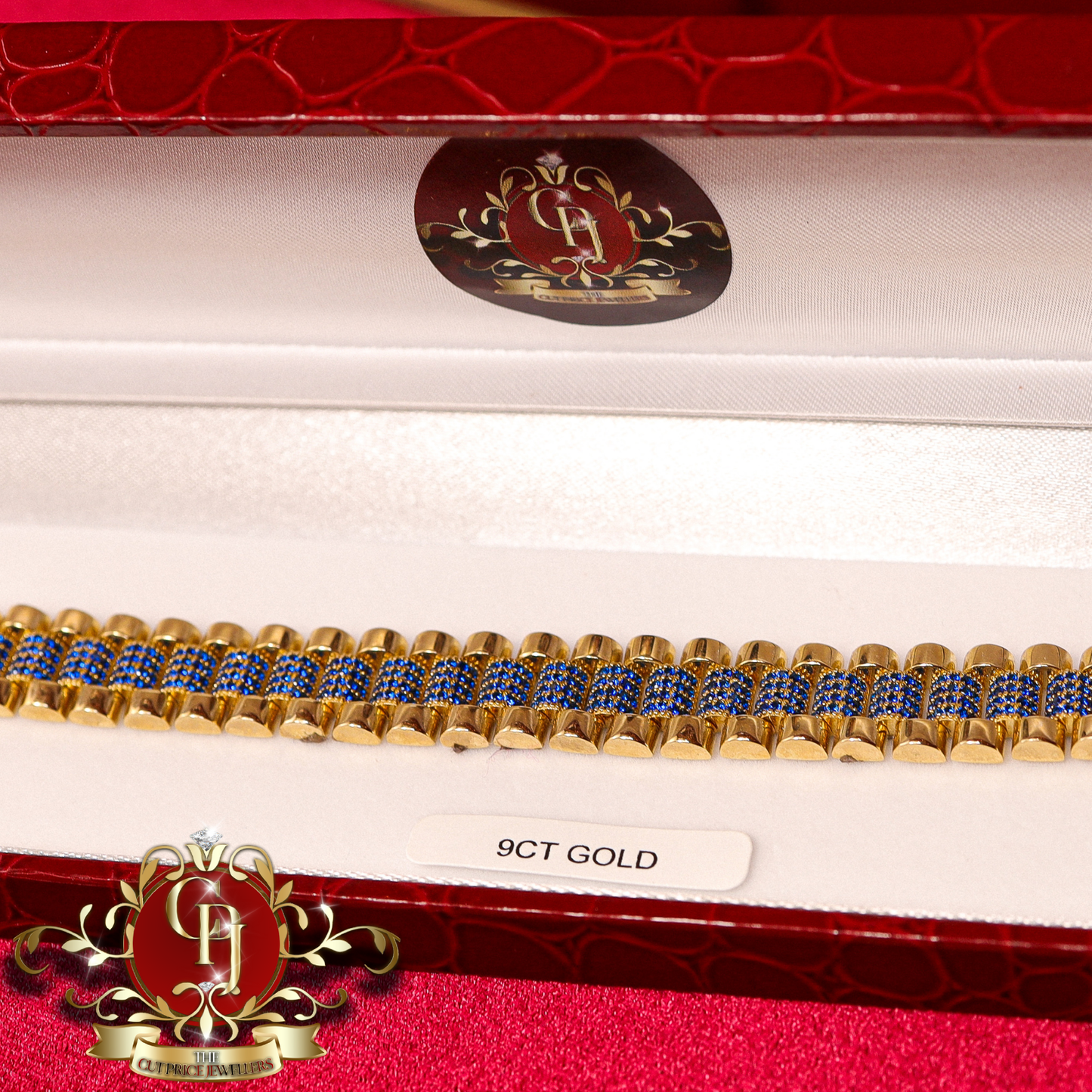 The "Rolex" Inspired Mens 9ct Gold Bracelet with Blue CZ | The Cut Price Jewellers