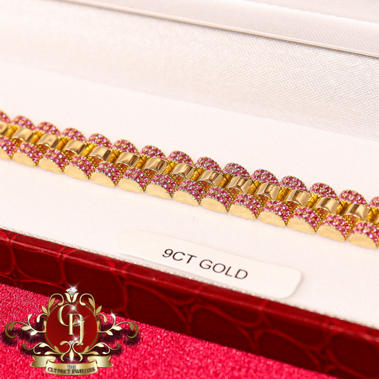 The "Rolex" Inspired 9ct Gold Bracelet with Pink CZ | The Cut Price Jewellers