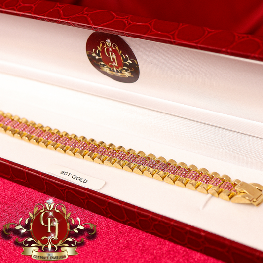 The "Rolex" Inspired 9ct Gold Bracelet with Pink CZ | The Cut Price Jewellers