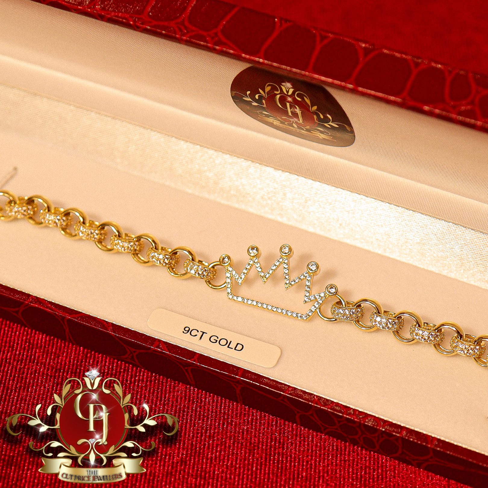 9ct Gold Belcher Bracelet with Cubic Zirconia