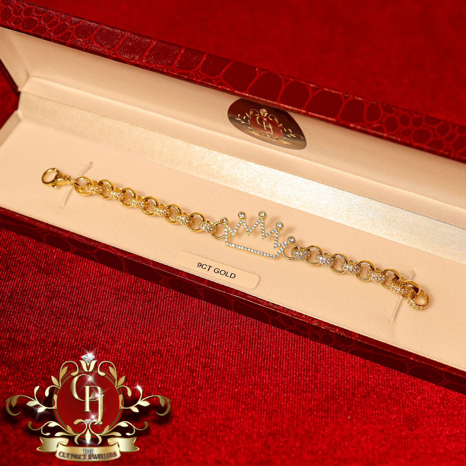 9ct Gold Belcher Bracelet with Cubic Zirconia