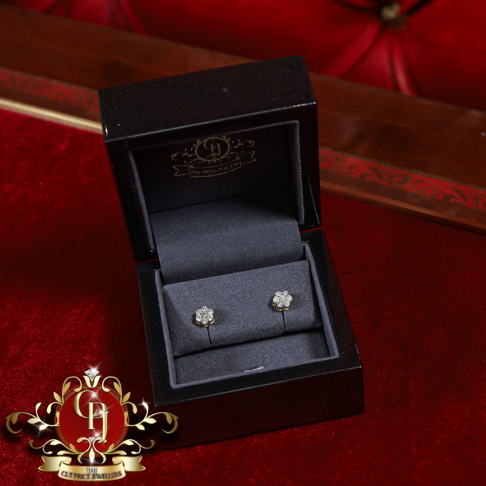 14ct Floral Stud Earrings with Genuine Diamonds