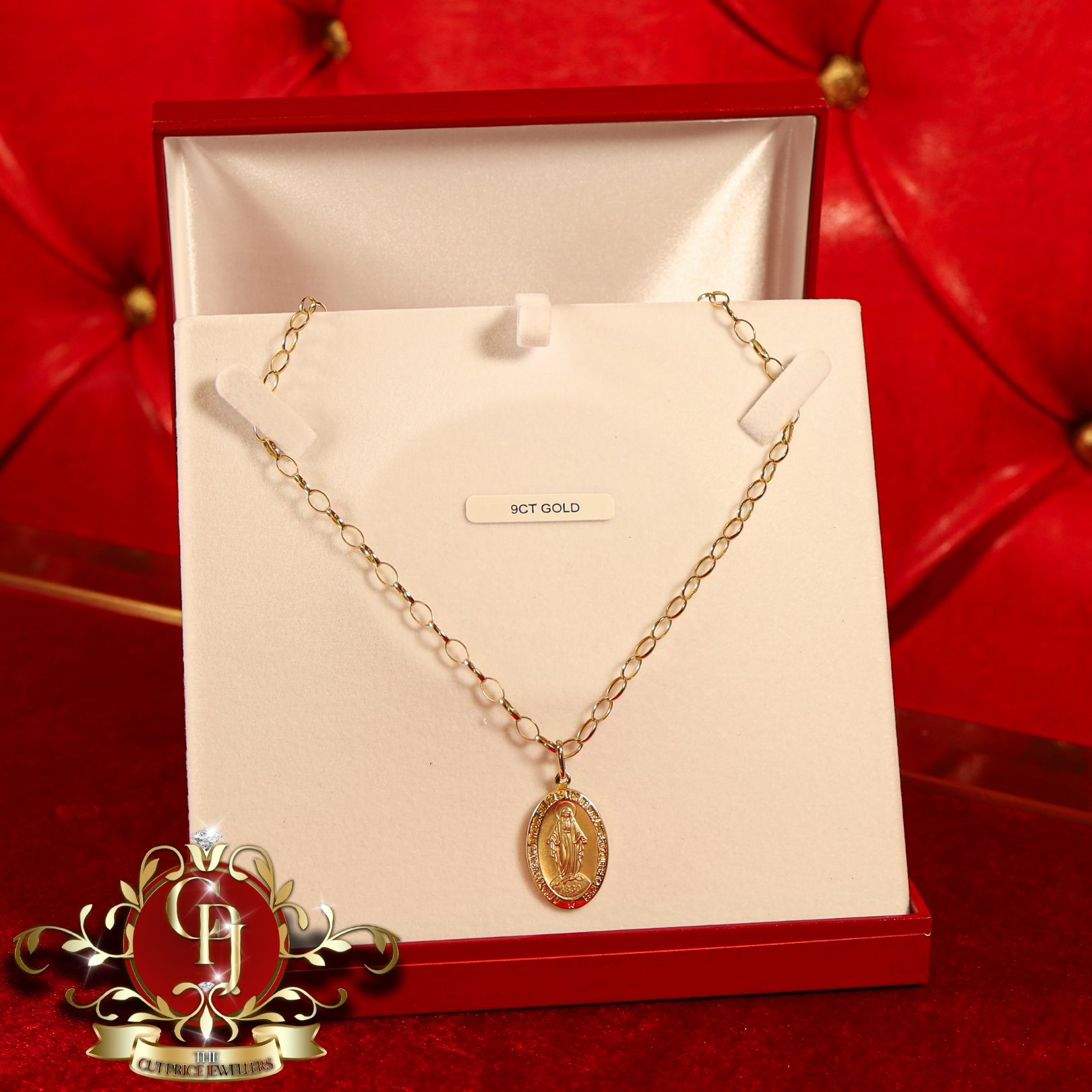 9ct Gold Miraculous Medal with Belcher Chain