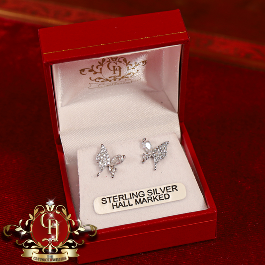 Butterfly Studs (Sterling Silver & Cubic Zirconia) | The Cut Price Jewellers