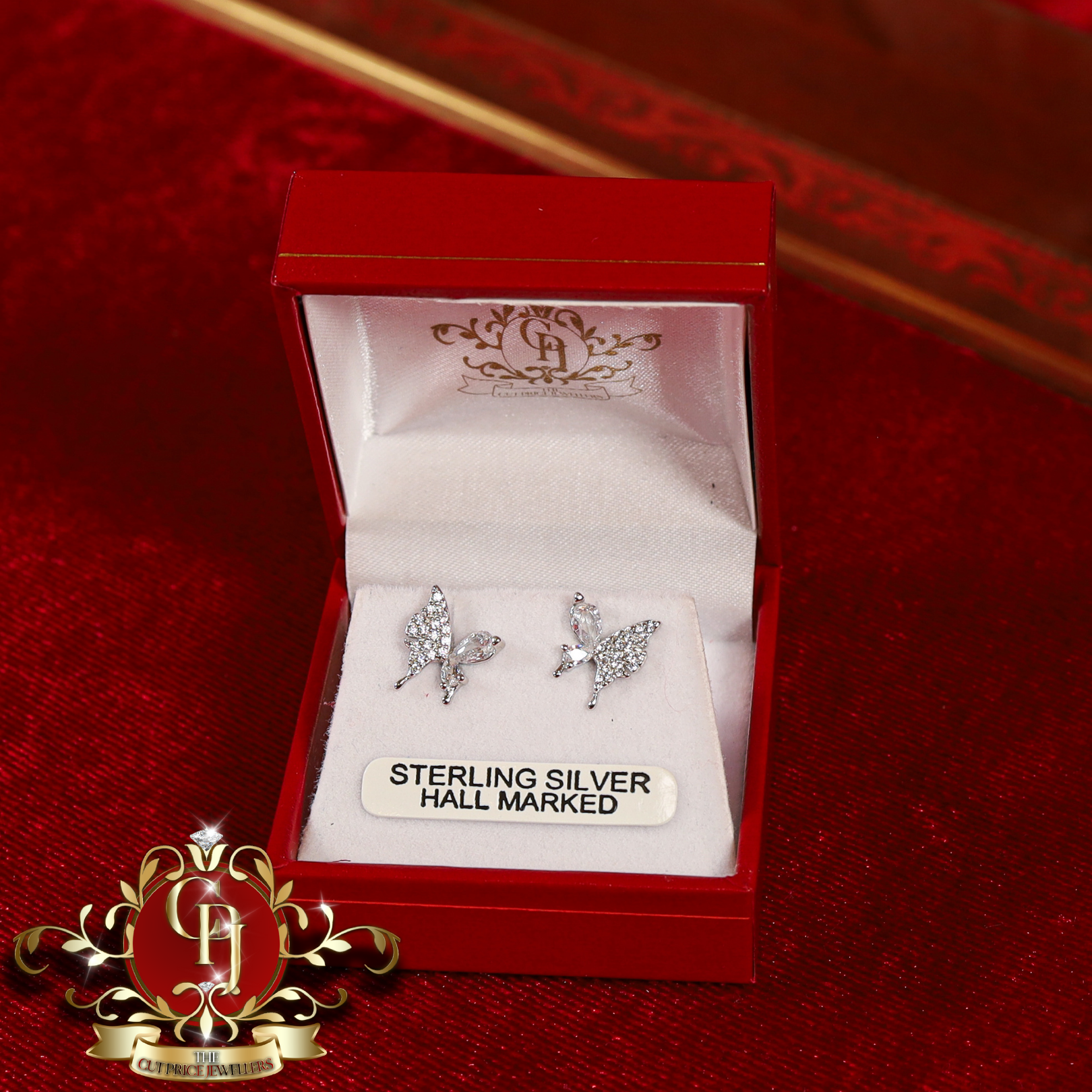 Butterfly Studs (Sterling Silver & Cubic Zirconia)