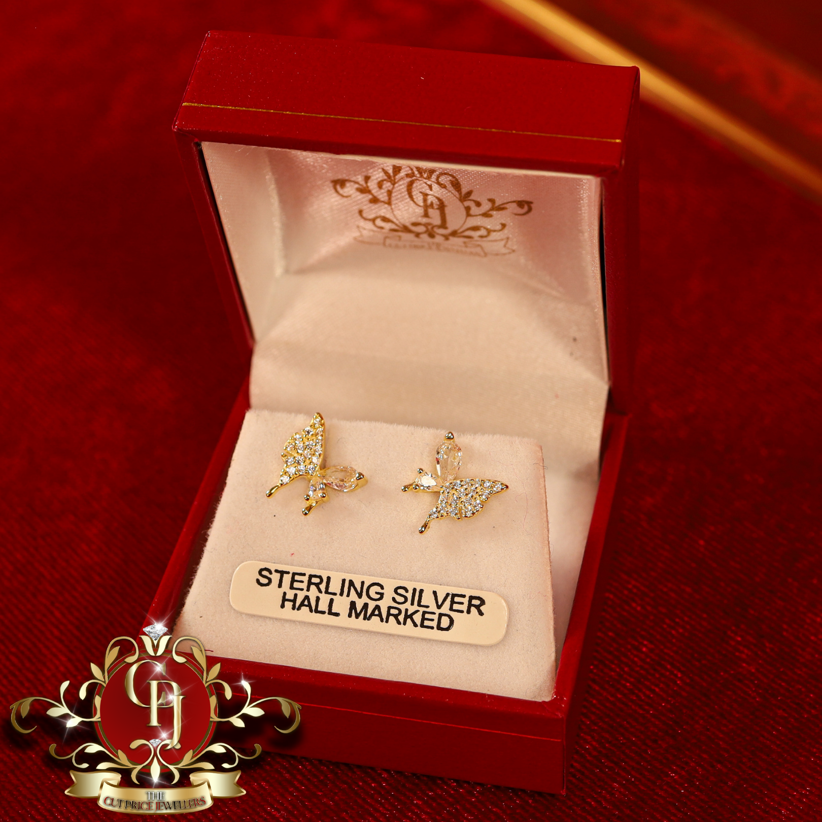 Butterfly Studs (Gold Plated & Cubic Zirconia)
