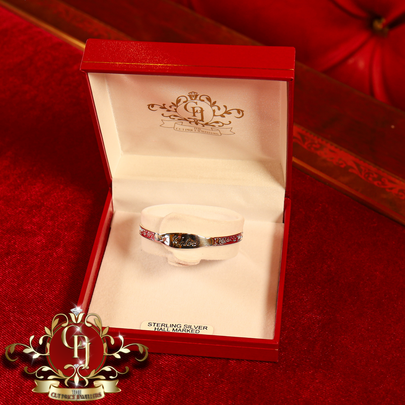 Children's Sterling Silver ID Bangle with Pink Cubic Zirconia