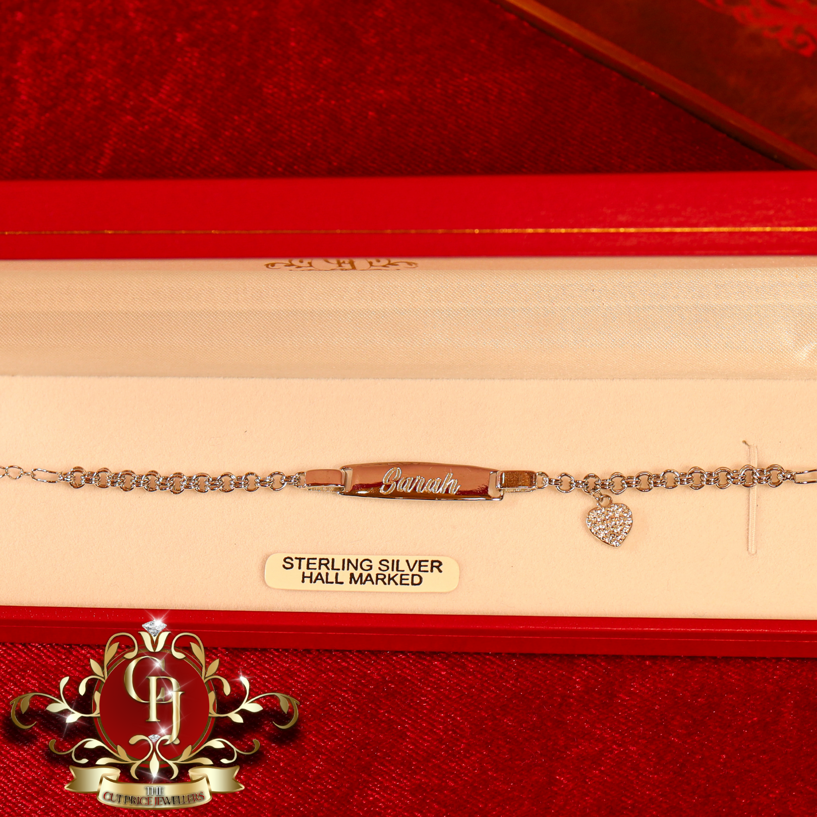 Sterling Silver Children's ID Bracelet with Heart (Engraving Included)