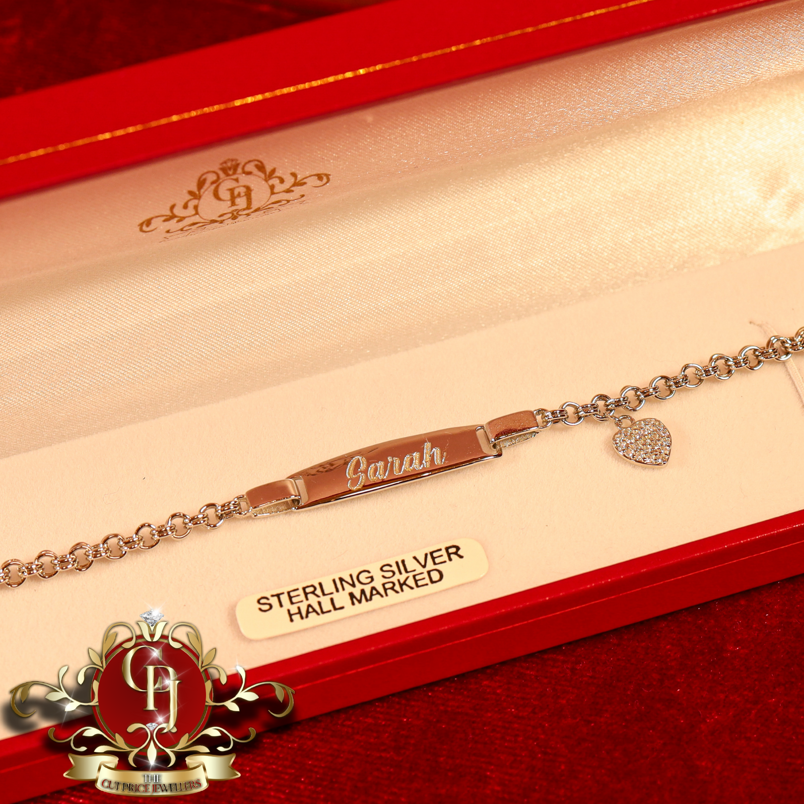 Sterling Silver Children's ID Bracelet with Heart (Engraving Included)