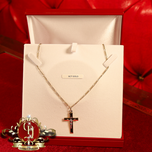 9ct Gold Crucifix & Figaro Chain | The Cut Price Jewellers