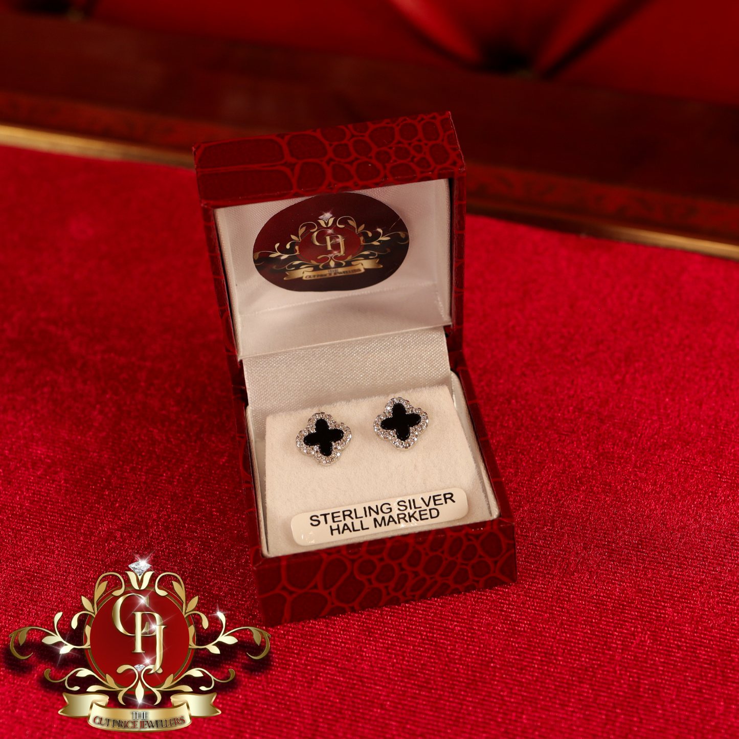 Black Clover Studs with Cubic Zirconia | The Cut Price Jewellers