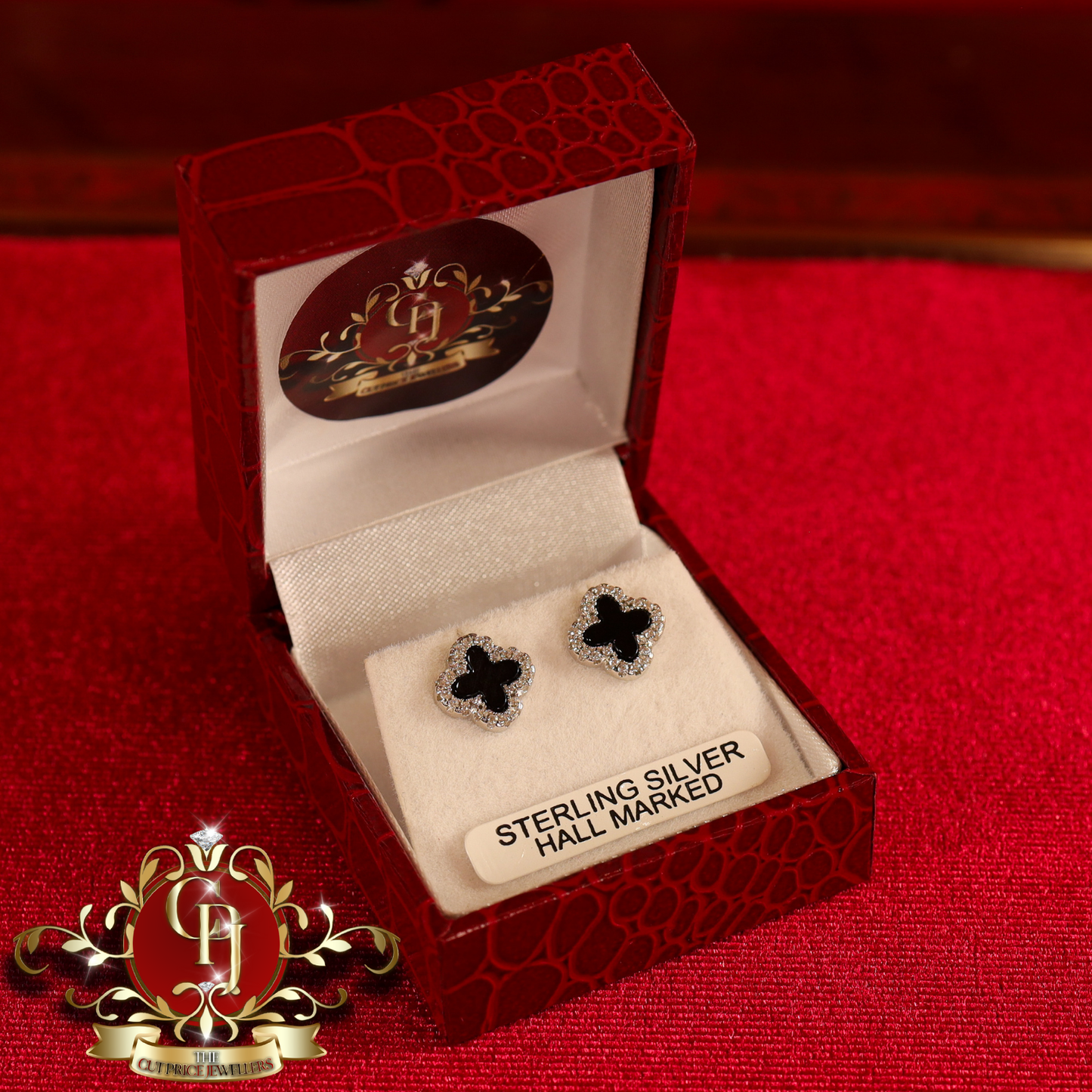 Black Clover Studs with Cubic Zirconia | The Cut Price Jewellers