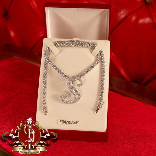 Large Baguette Initial on Tennis Chain | The Cut Price Jewellers