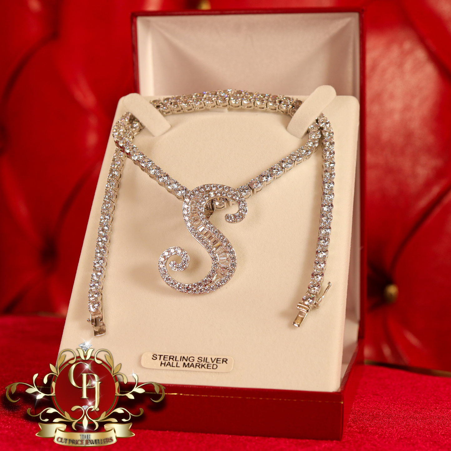 Large Baguette Initial on Tennis Chain | The Cut Price Jewellers