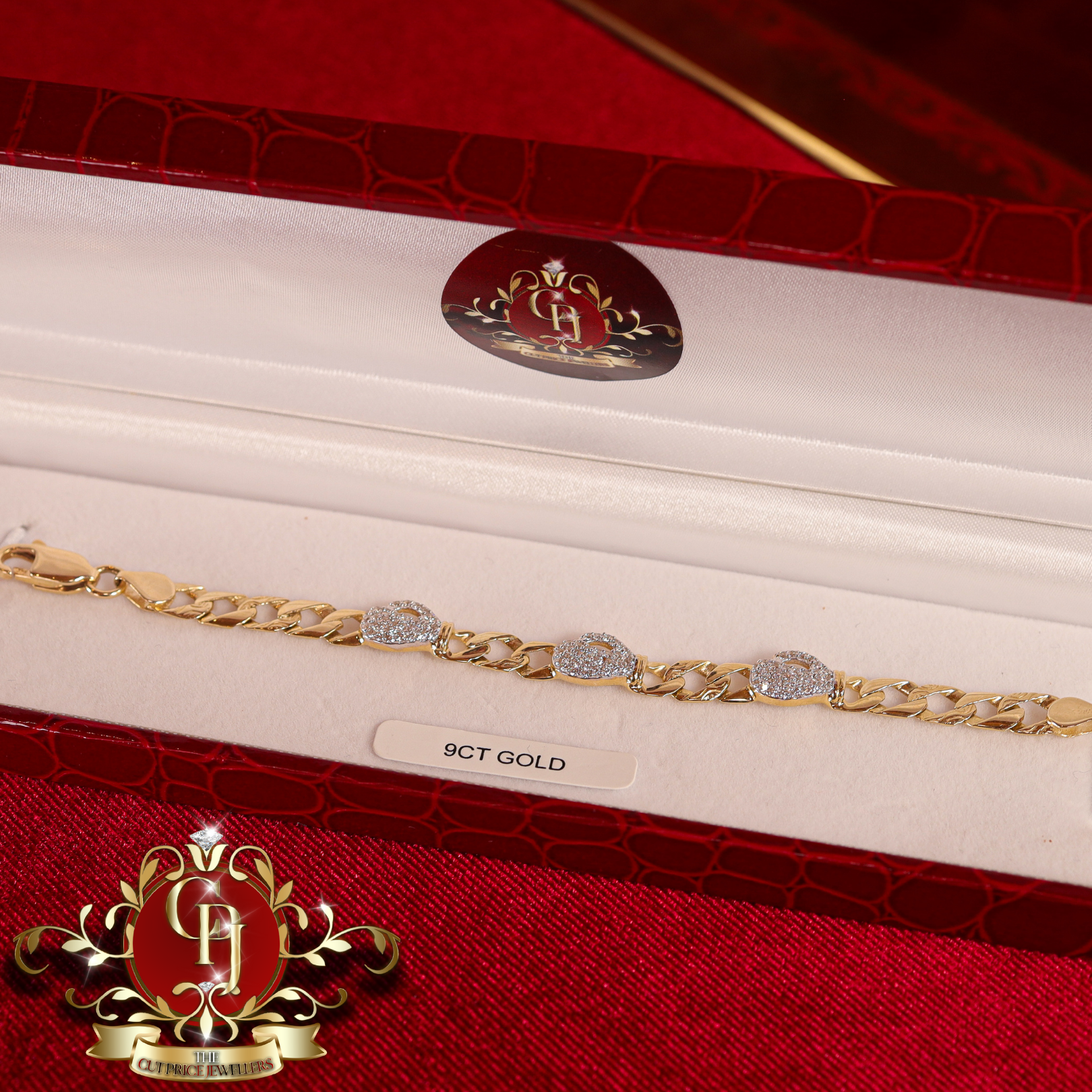 9ct Gold Flat-Link Bracelet with Single Glove Cubic Zirconia