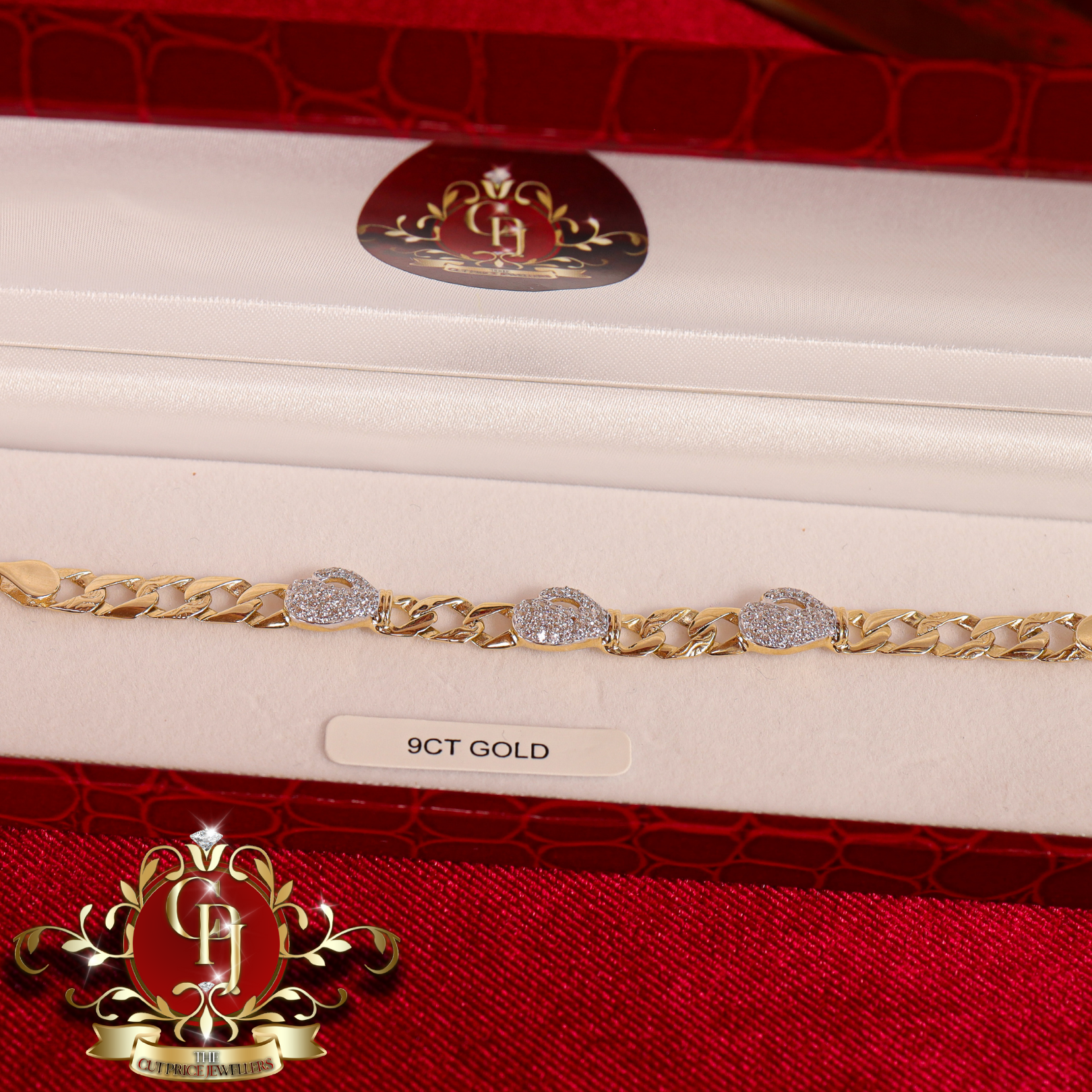 9ct Gold Flat-Link Bracelet with Single Glove Cubic Zirconia