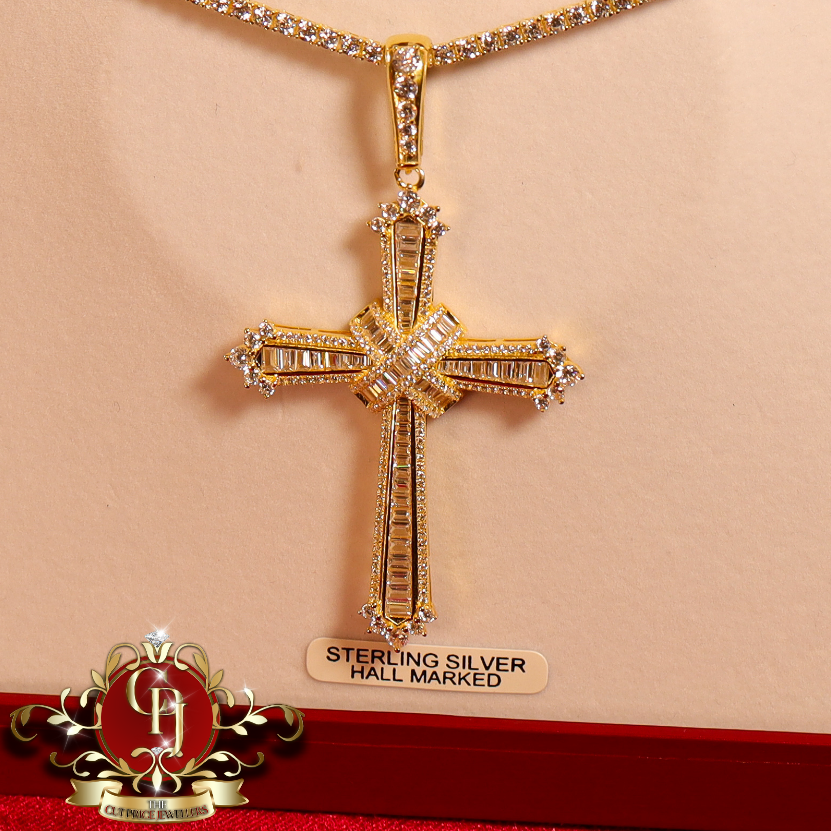 Gold-Plated Sterling Silver Cross & Tennis Chain