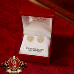 Baguette Heart Stud Earrings (Gold-Plated with Cubic Zirconia)