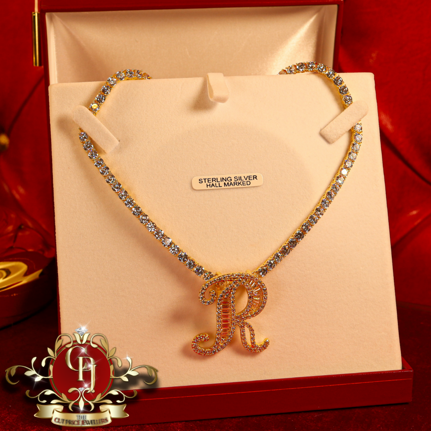 Gold-Plated Baguette Initial on Tennis Chain (A-Z available) | The Cut Price Jewellers