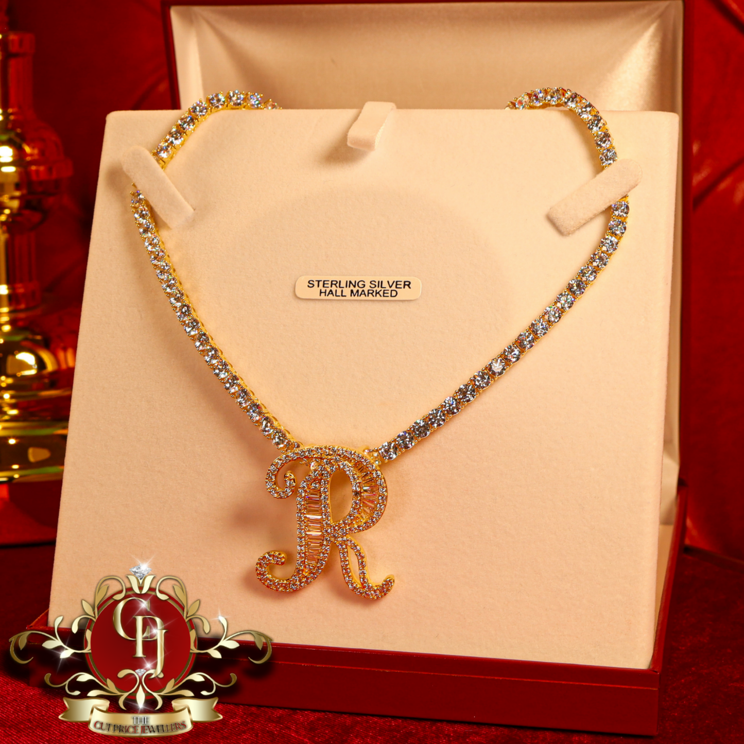 Gold-Plated Baguette Initial on Tennis Chain (A-Z available) | The Cut Price Jewellers