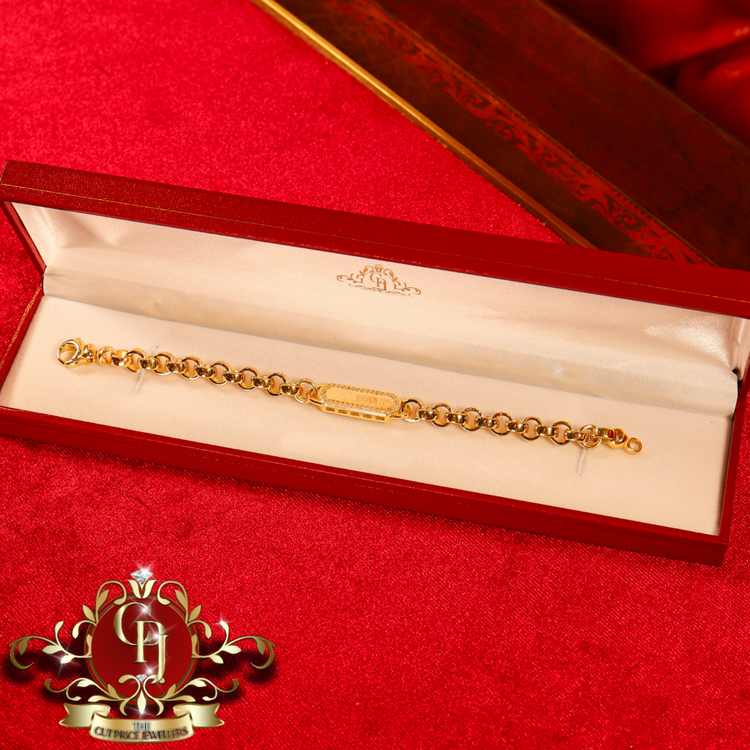 Gold Plated ID Belcher Bracelet with Cubic zirconia