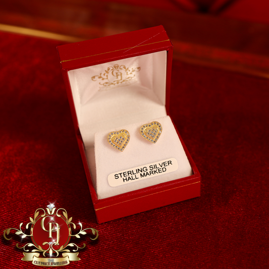 CHRISTMAS DROP NO.5: "Bianca" Heart Stud Earrings (Gold-Plated with Cubic Zirconia) | The Cut Price Jewellers