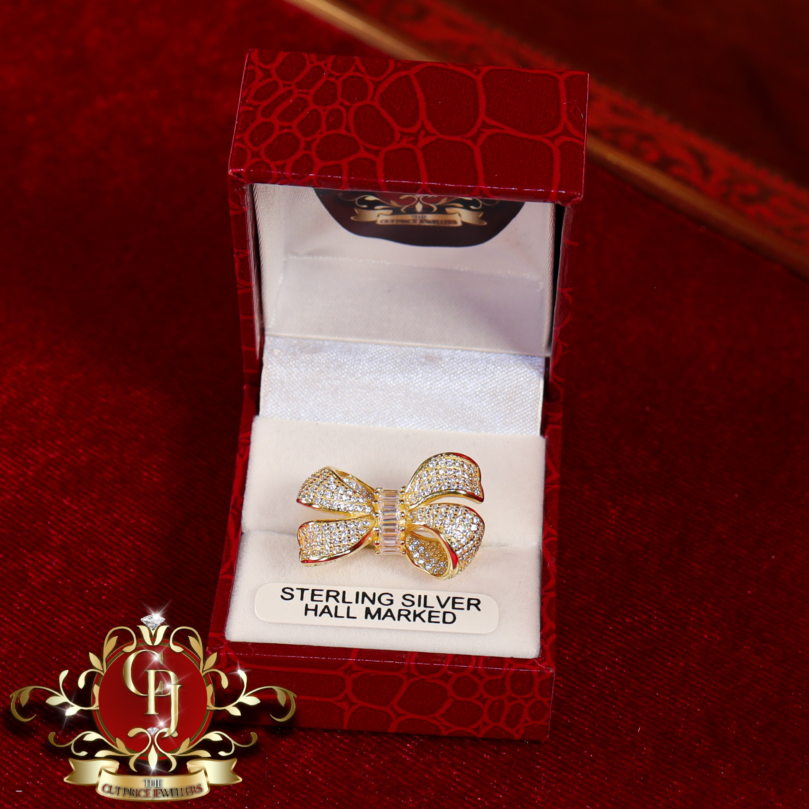 CHRISTMAS DROP Bow Ring (Gold-Plated with Cubic Zirconia)