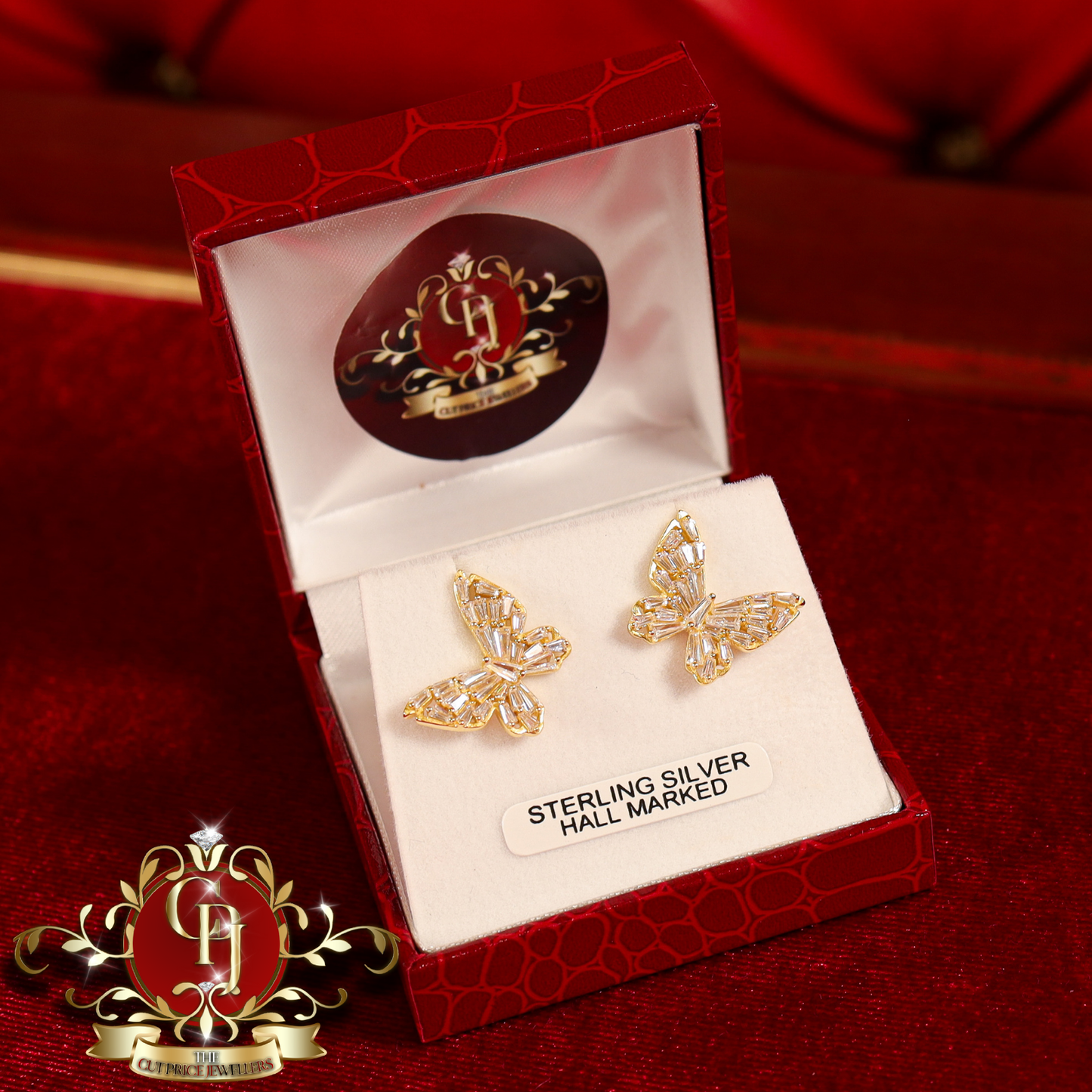 CHRISTMAS DROP NO.4: "Celeste" Butterfly Studs (Gold-Plated with Cubic Zirconia) | The Cut Price Jewellers