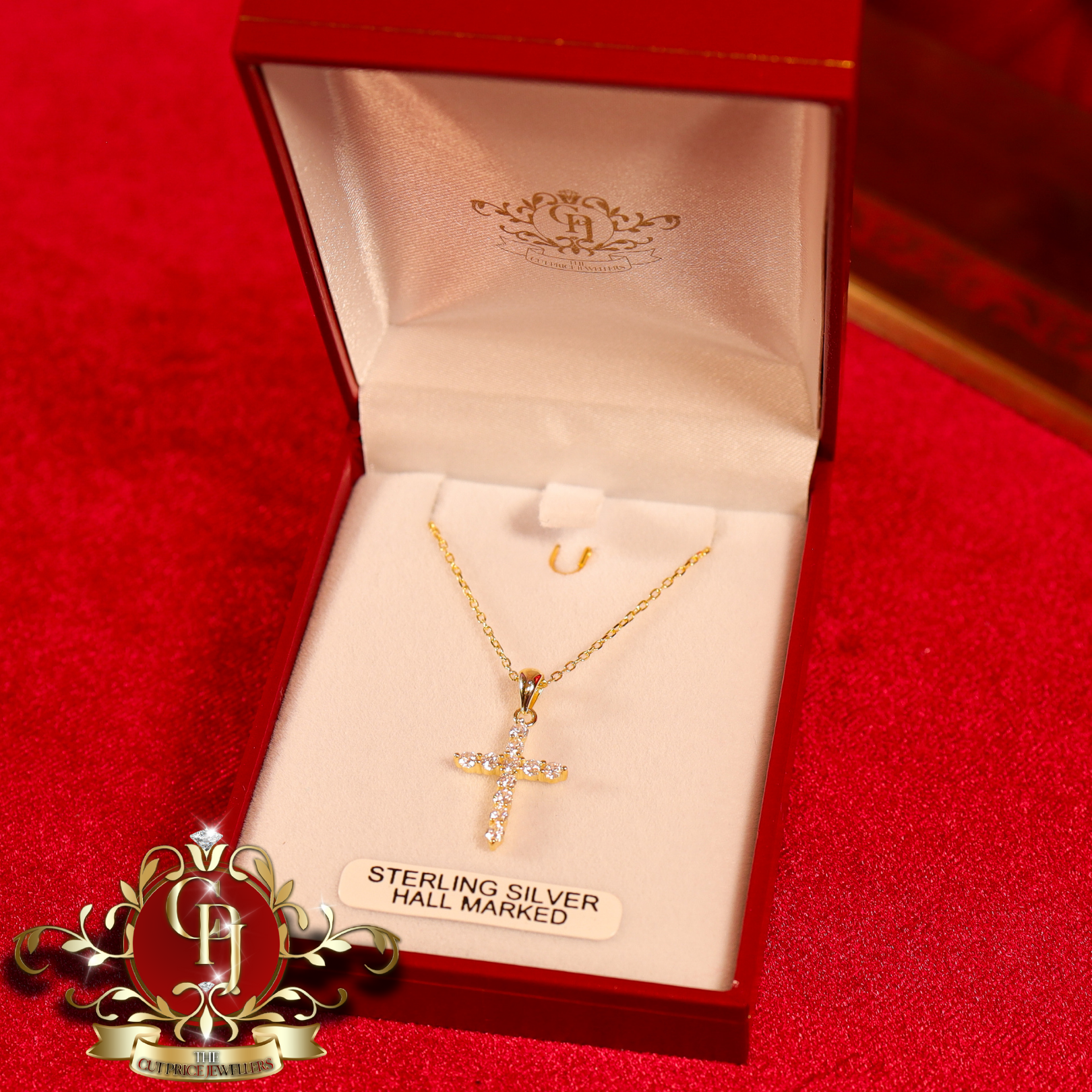 "Brooke" Gold-Plated Sterling Silver Cross with Cubic Zirconia