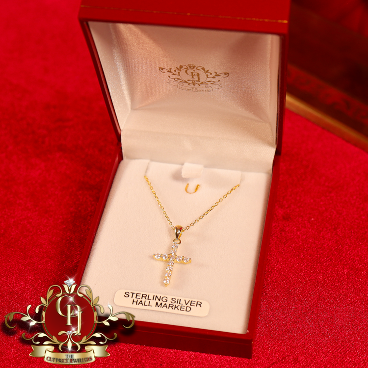 "Brooke" Gold-Plated Sterling Silver Cross with Cubic Zirconia