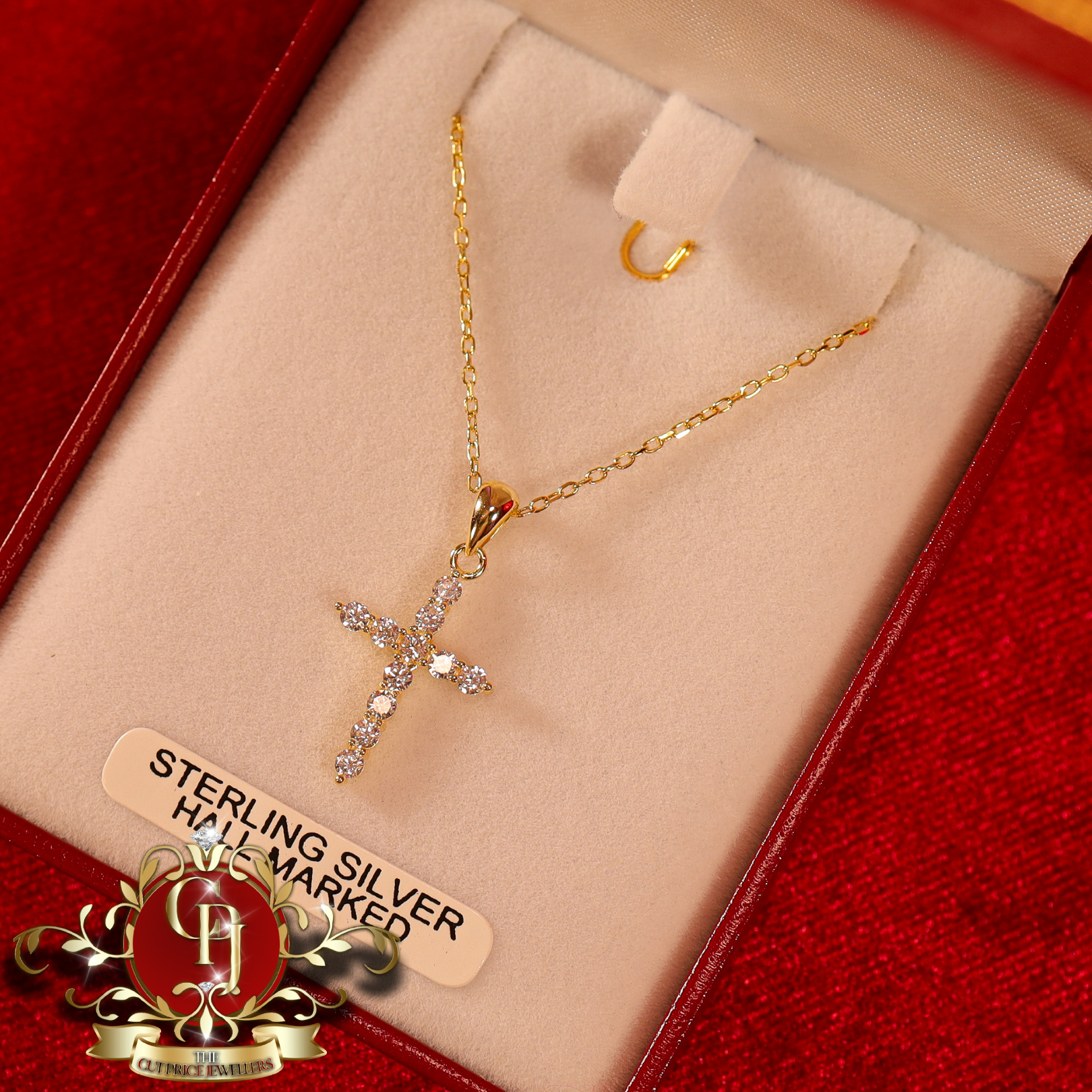 "Brooke" Gold-Plated Sterling Silver Cross with Cubic Zirconia