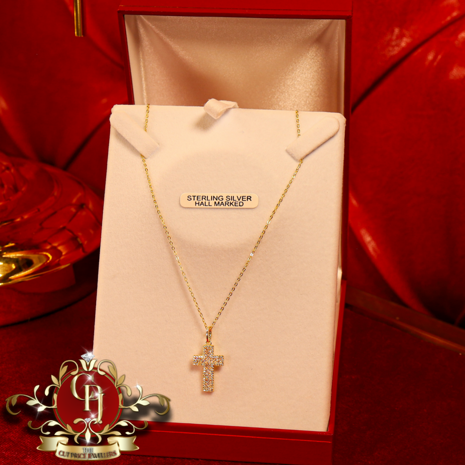 Gold-Plated Sterling Silver Cross with Cubic Zirconia