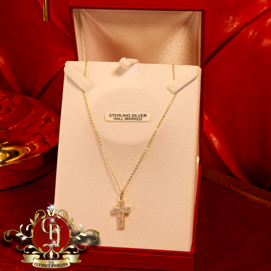 Gold-Plated Sterling Silver Cross with Cubic Zirconia | The Cut Price Jewellers