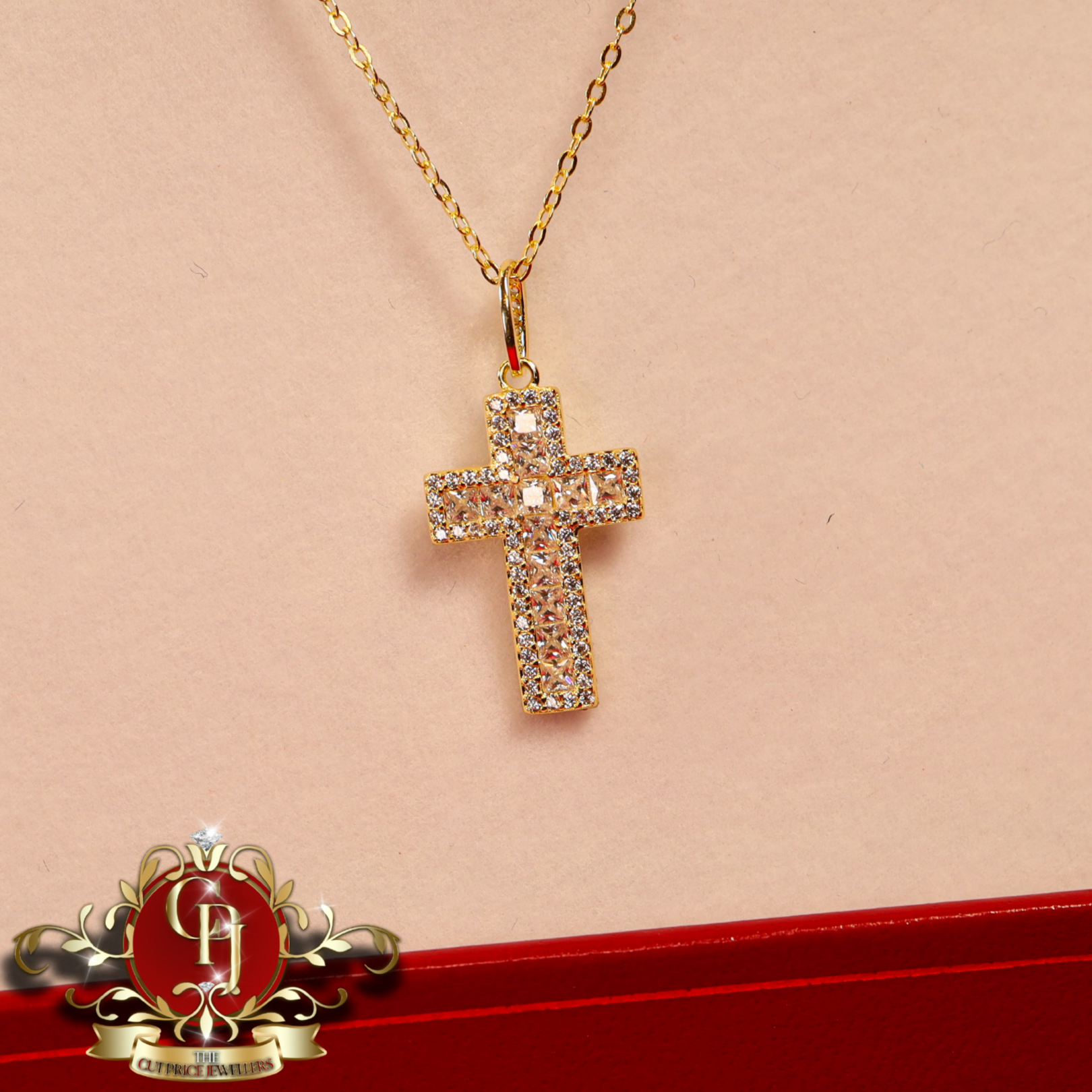Gold-Plated Sterling Silver Cross with Cubic Zirconia