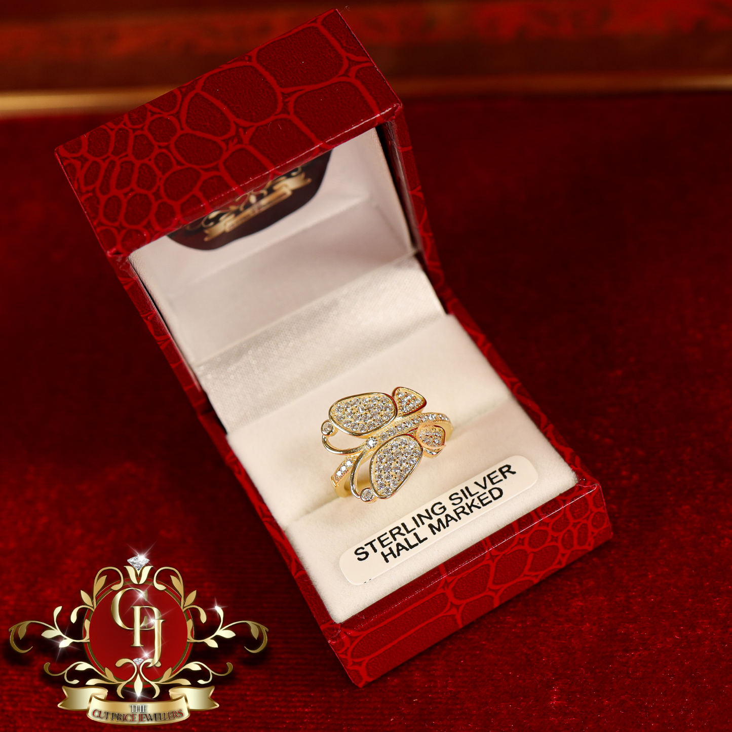 CHRISTMAS DROP NO.6: The "Davina Butterfly" Ring (Gold-Plated with Cubic Zirconia) | The Cut Price Jewellers