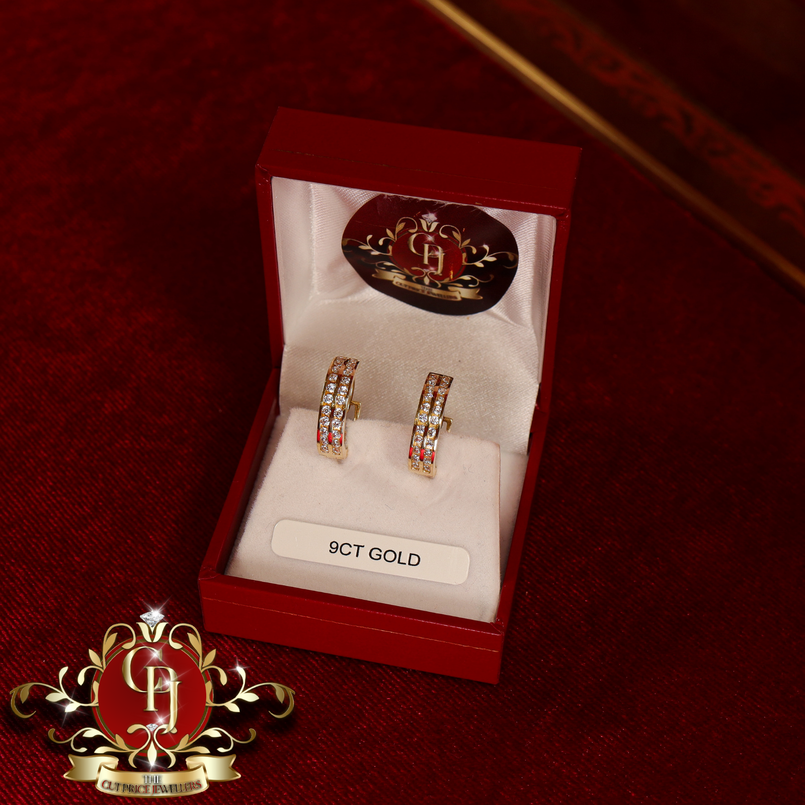9ct Huggie Earrings with Double-Row Cubic Zirconia