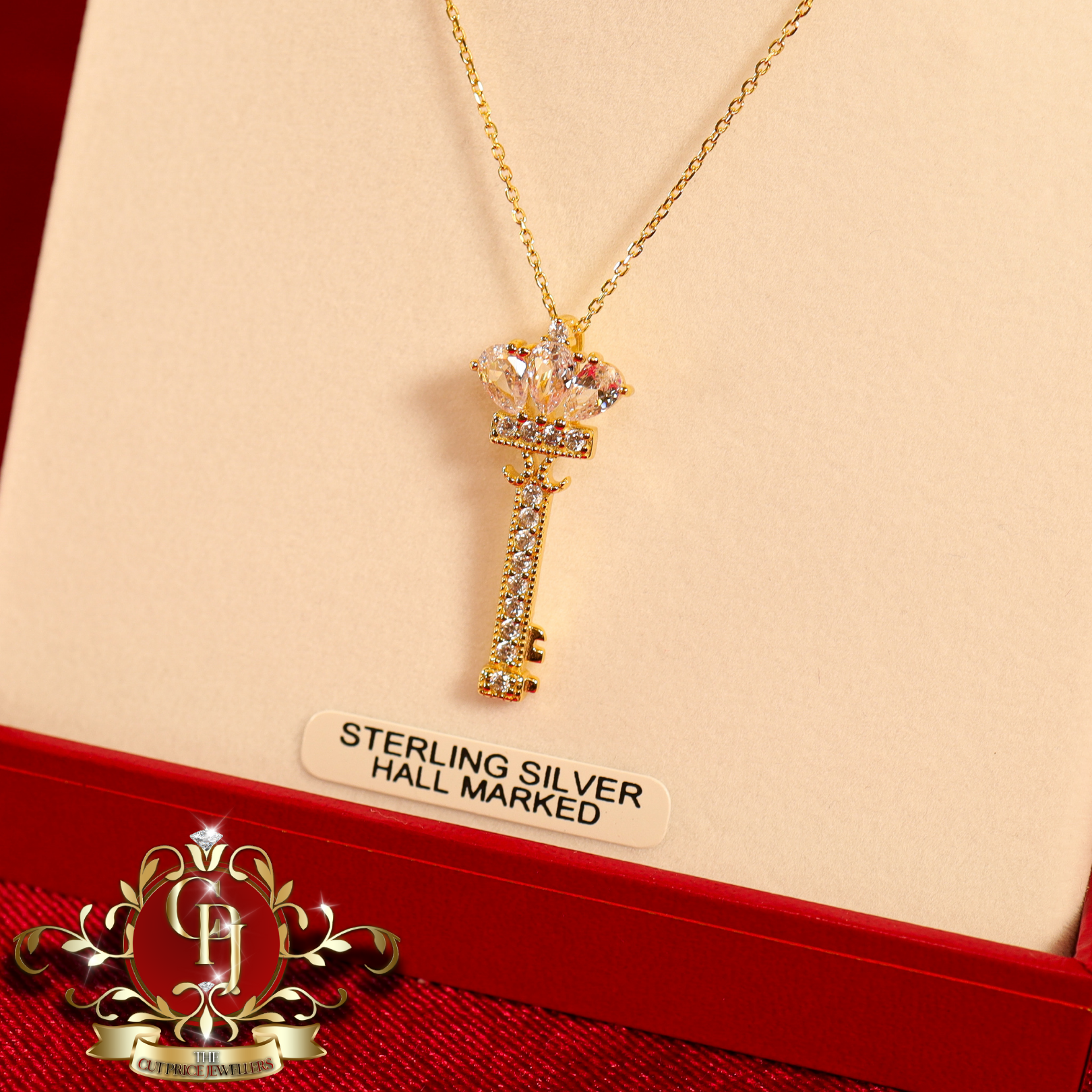 CHRISTMAS DROP NO.4: The "Dream Key" Pendant (Gold-Plated with Cubic Zirconia) | The Cut Price Jewellers