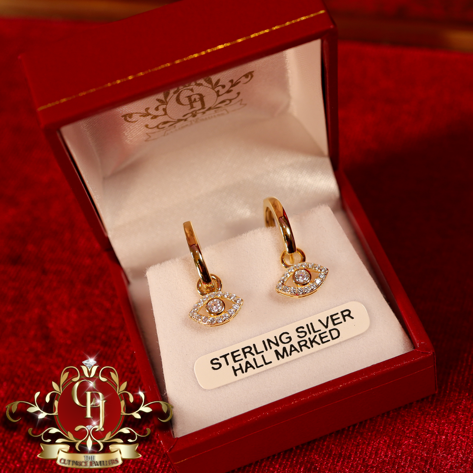 Evil Eye Drop Earrings (Gold-Plated with Cubic Zirconia)