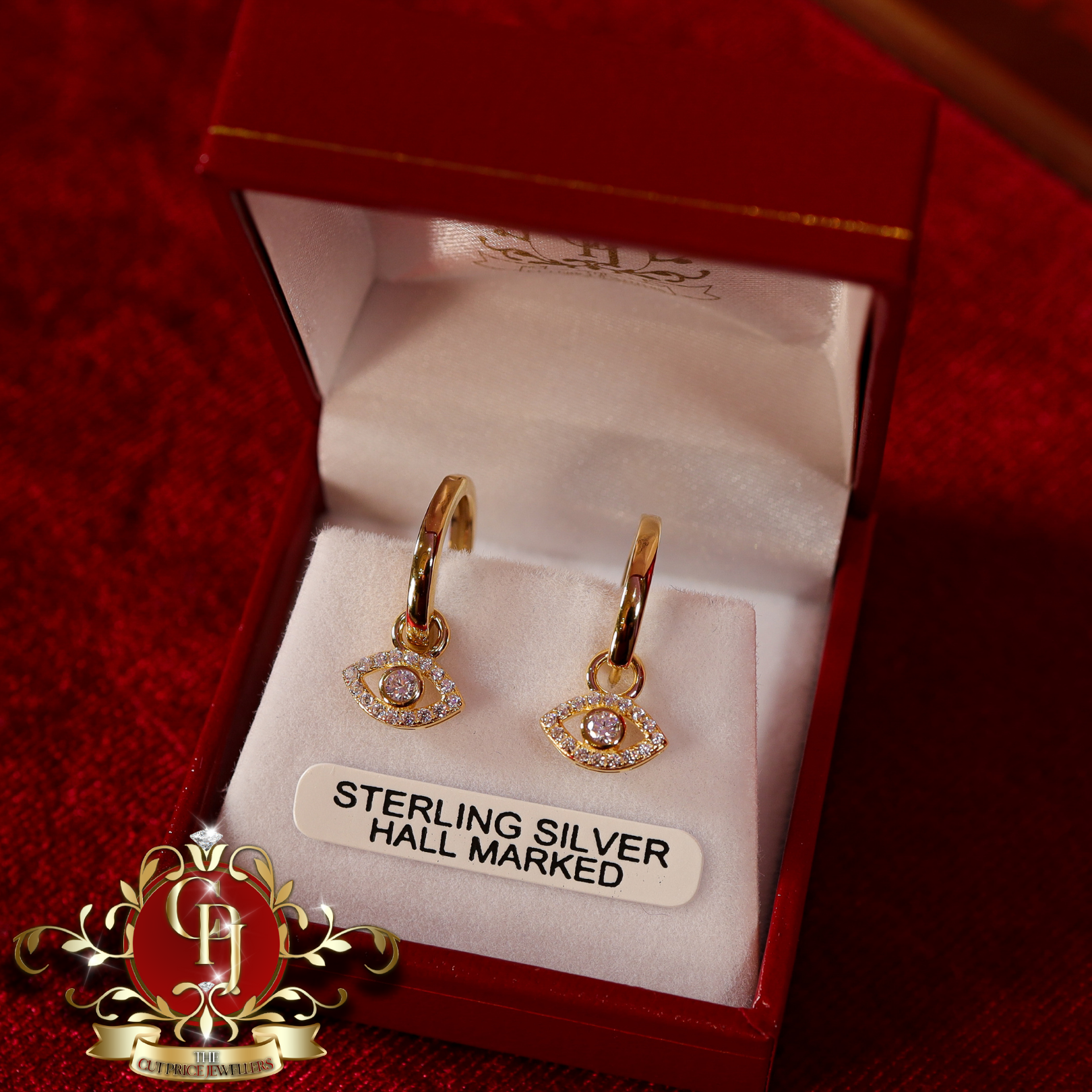 Evil Eye Drop Earrings (Gold-Plated with Cubic Zirconia)