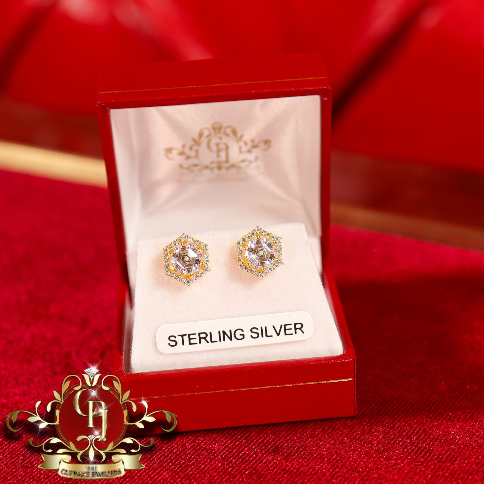 The "2-in-1" Hex Studs (Gold-Plated with Cubic Zirconia)