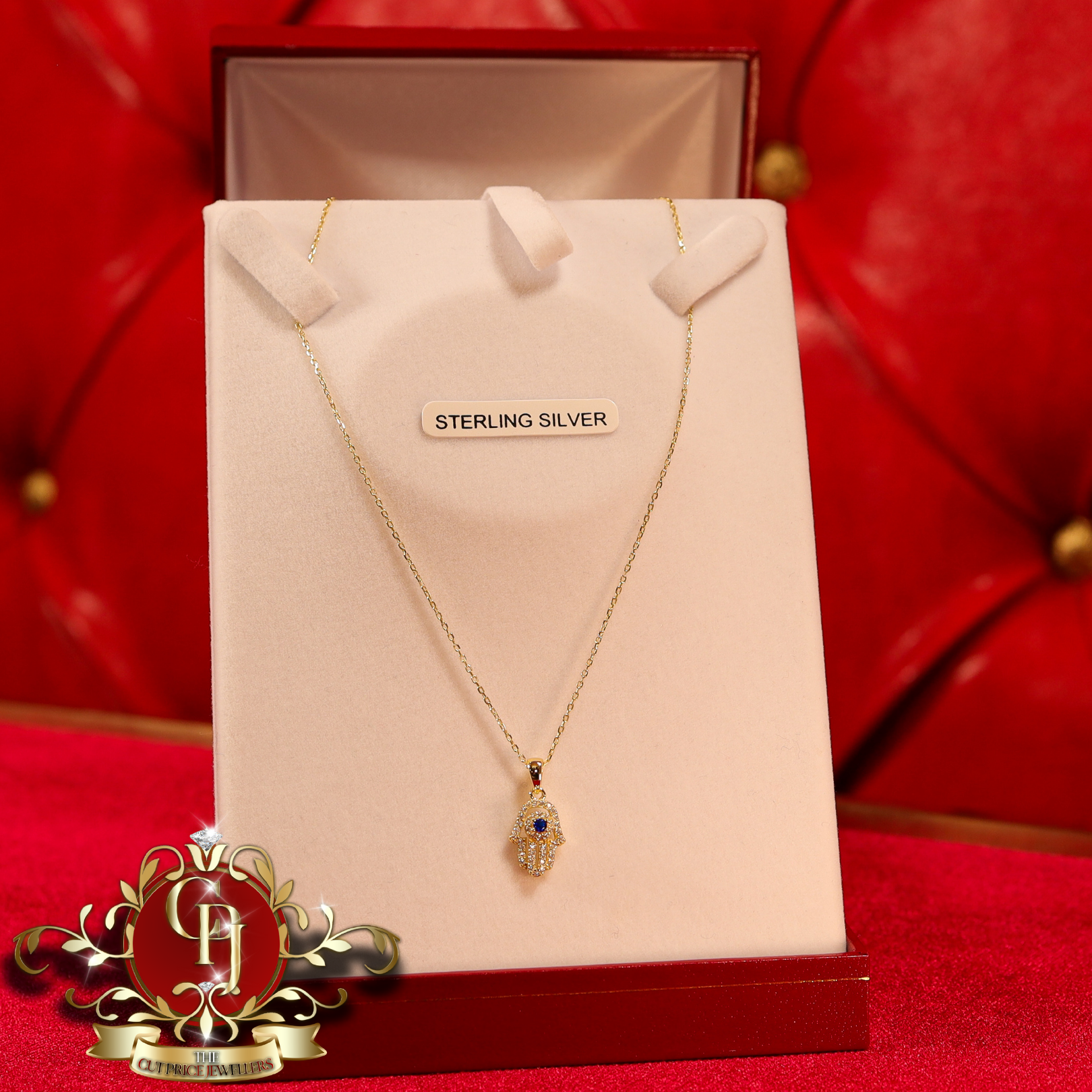 Gold-Plated Mini "Hamsa" Chain with Cubic Zirconia
