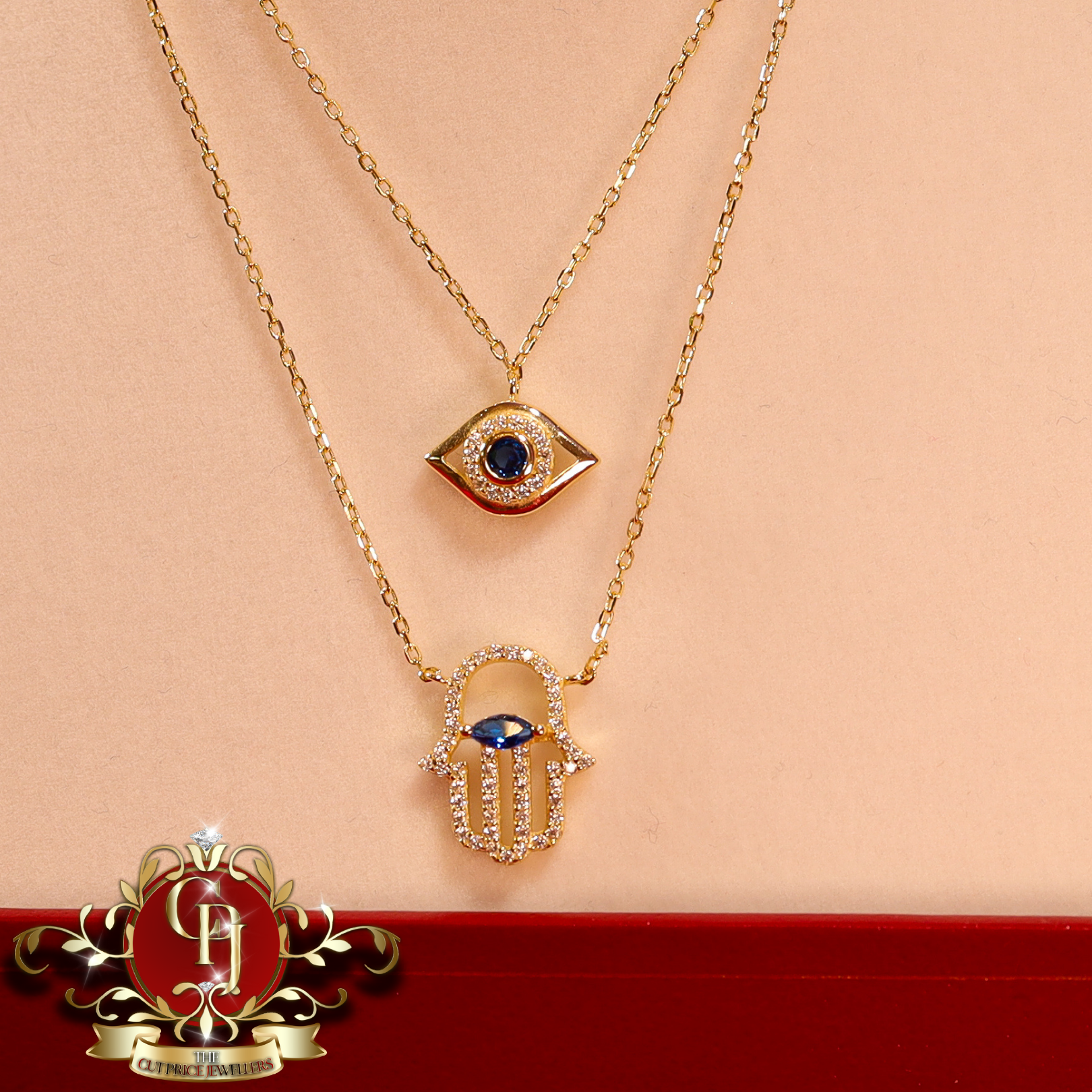 Gold-Plated "Hamsa" Duo Chain with Cubic Zirconia