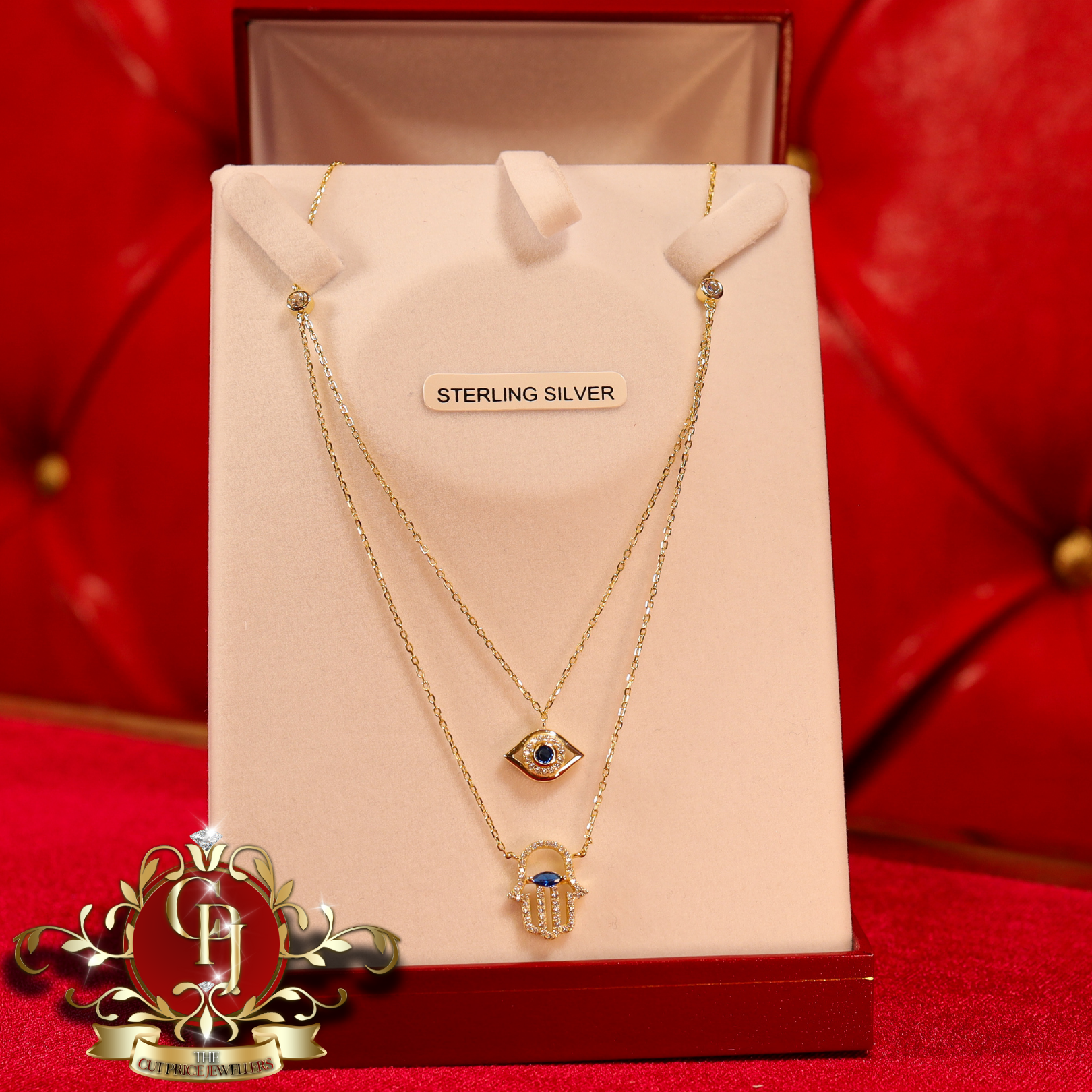 Gold-Plated "Hamsa" Duo Chain with Cubic Zirconia