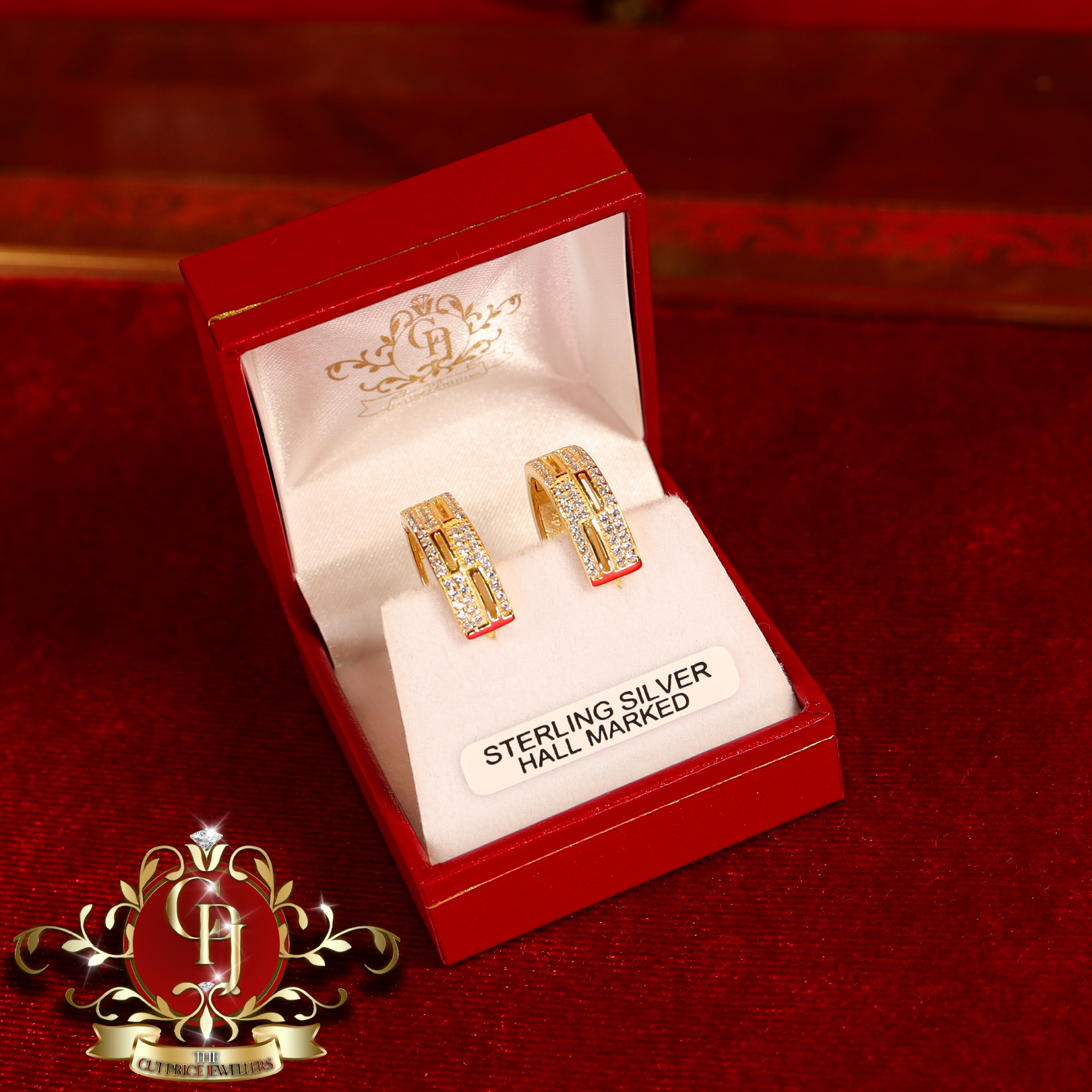 The "Helen" Hoop Earrings (Gold-Plated with Cubic Zirconia)